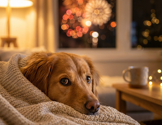 Câine calm și relaxat